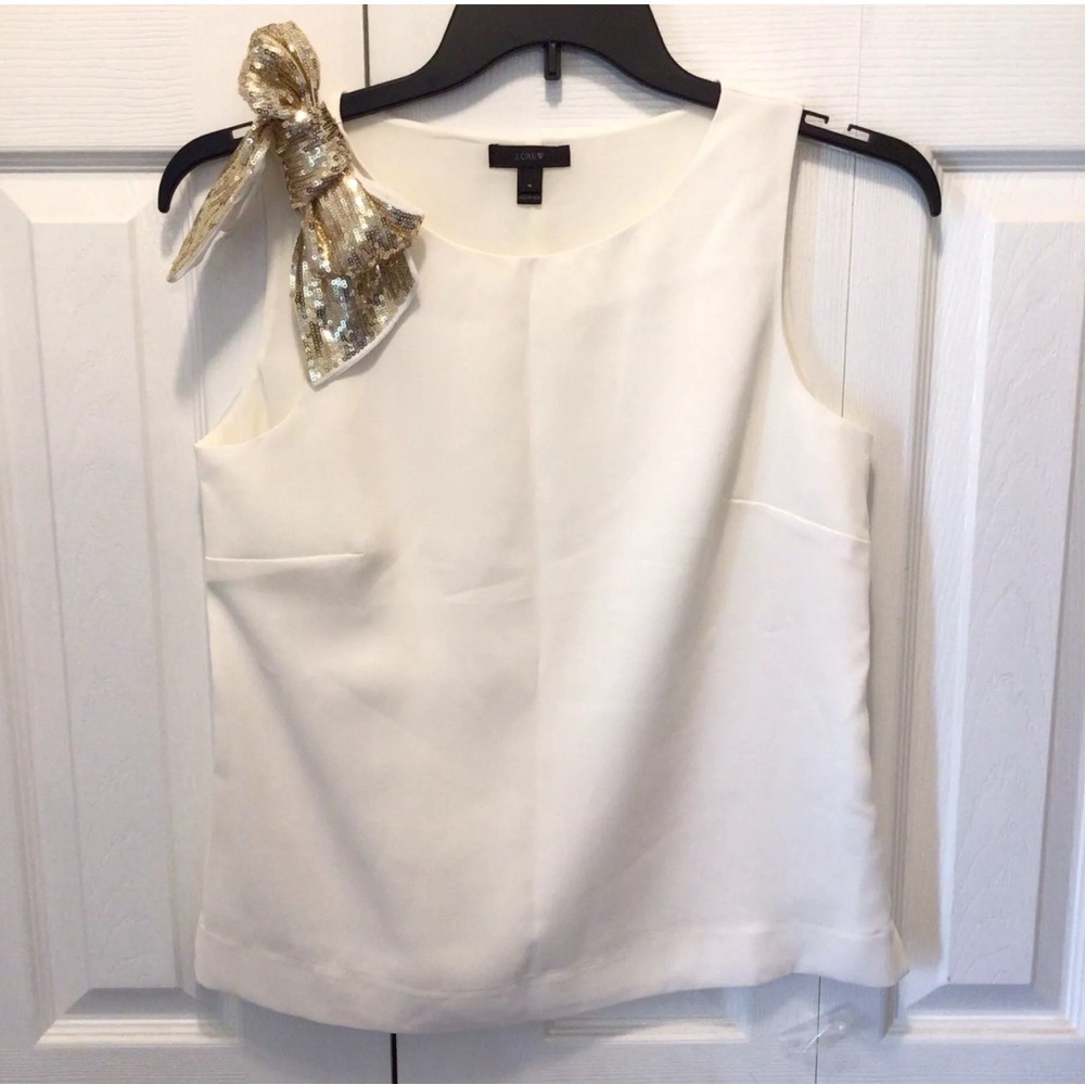 NEW J.Crew women sleeveless sequined bow blouse tank top, cream color, size 2